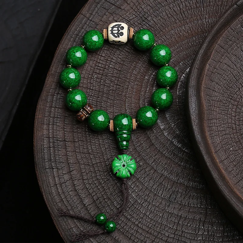 Natural round beads green beads cultural toys strings single circle material ware A dummy reflux bone accessories bracelet