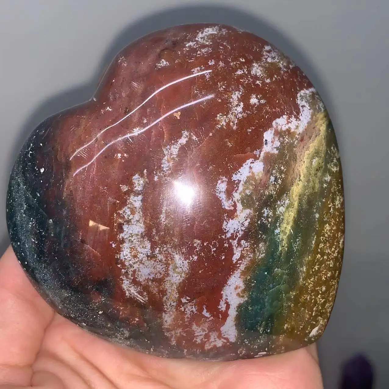 Natural Ocean Jasper Crystal Heart Energy Gemstone, Reiki Healing, Meditation Love Stone