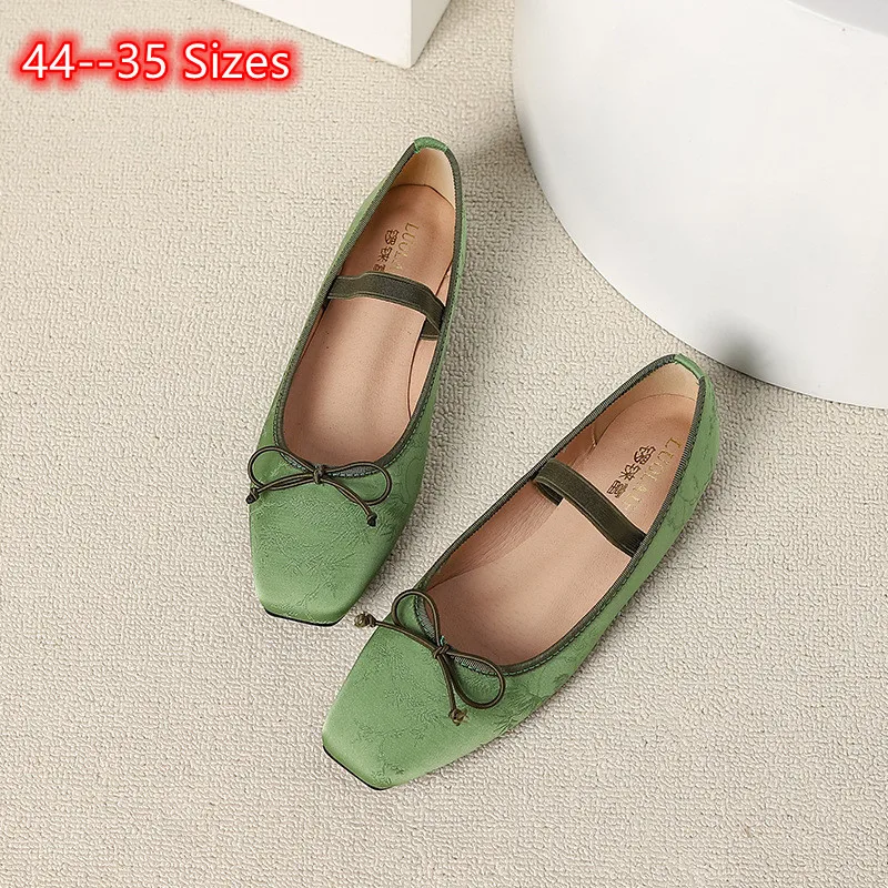 Lady Mary Jane bloemen elastische band flats vierkante neus breed past sandalen Chinese retro stijl 35-44 16cm roze beige zwart schattige schoenen