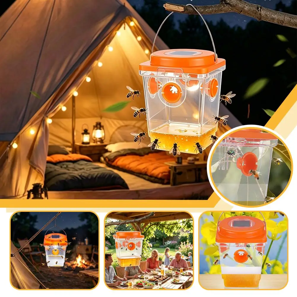 Outdoor Solar Hanging Wasp Trap Transparent Square Insect Trap, Reusable Fruit Fly Hornet Fly Catcher Garden Pest Control Tool