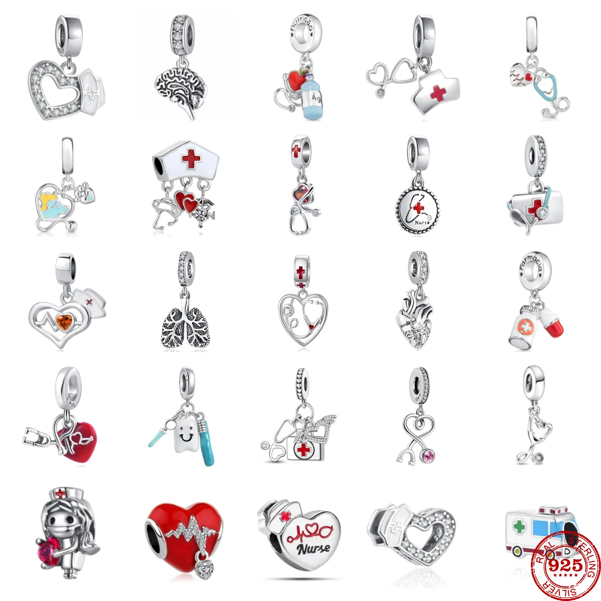 New Original 925 Sterling Silver Plated  Nurse stethoscop  Pendant Charm Beads fit Pendant charms Bracelet for women DIY Jewelry