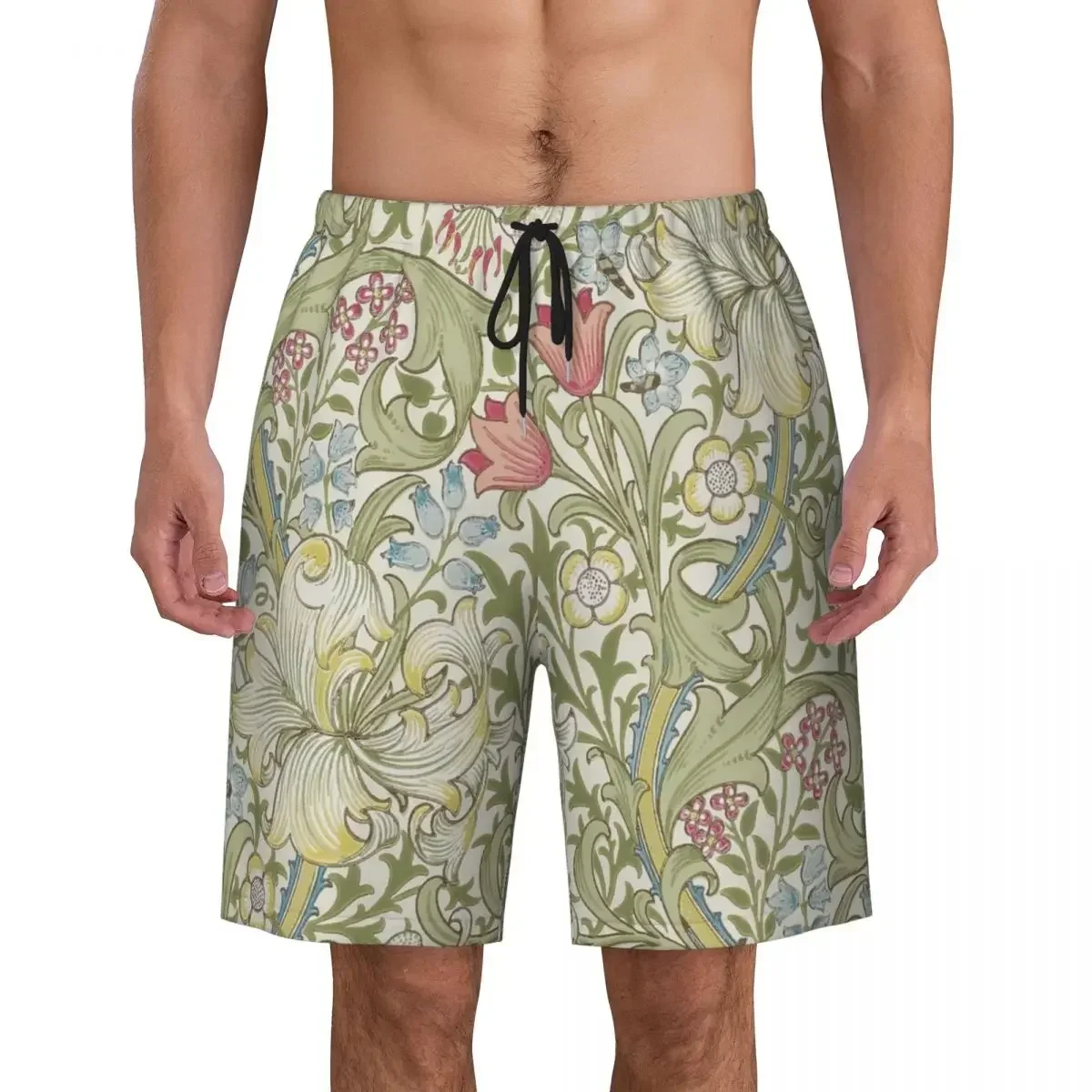 William Morris Art Print Men Swim Trunks Quick Dry Beachwear Beach Board Shorts Floral Textile Pattern Boardshorts