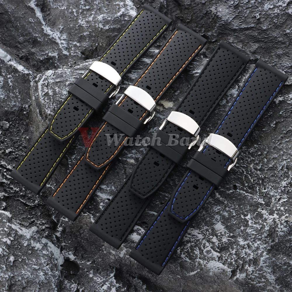 Soft Silicone Rubber Watch Strap 20mm 22mm Butterfly Buckle Sport Waterproof Breathable Wrist Band for Seiko for Omega Bracelet