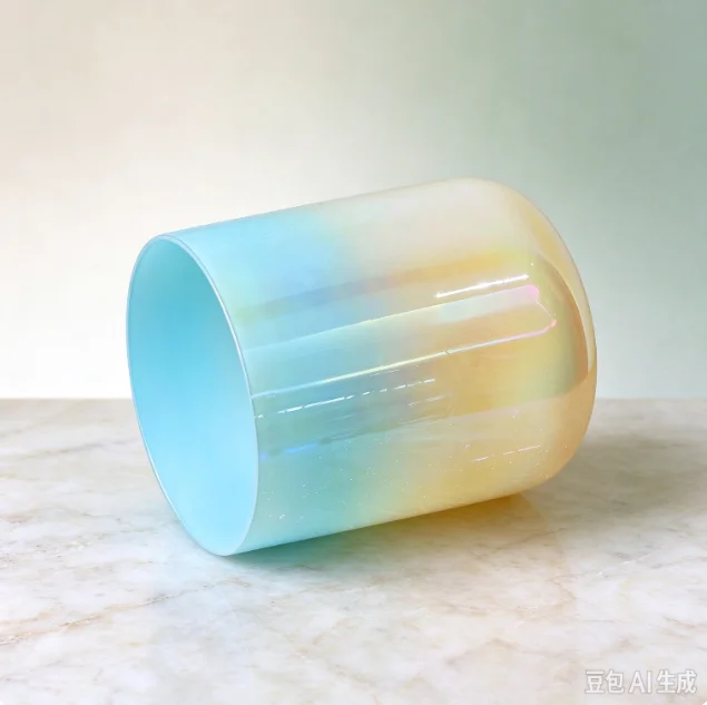 CrystalSoul 432Hz Creamy Yellow Sky Blue Gradient Alchemy Crystal Bowl with accessories