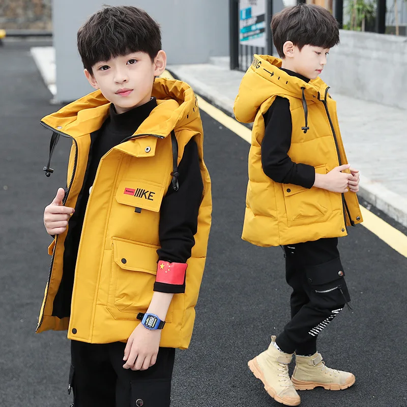 

OLEKID 2024 Autumn Winter Children Boys Vest Hooded Thicken Warm Boys Sleeveless Jacket 3-14 Years Kids Teenager Waistcoat