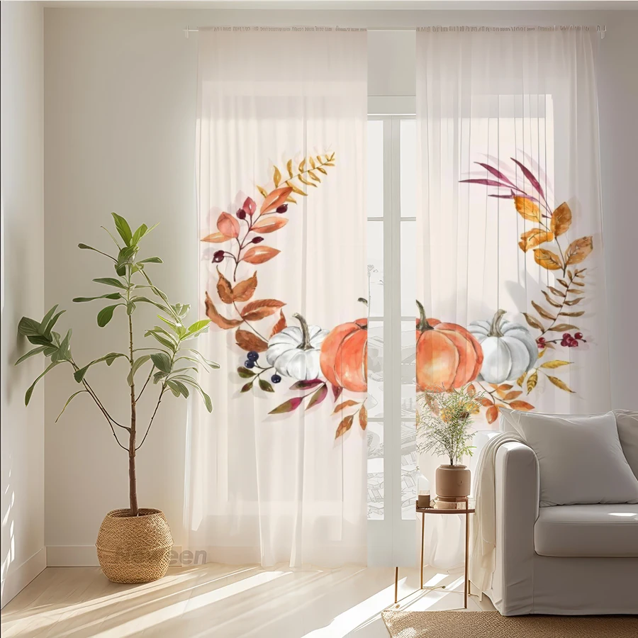 Home Office Rate - 2PCS Digital Print Sheer Curtain, Watercolor