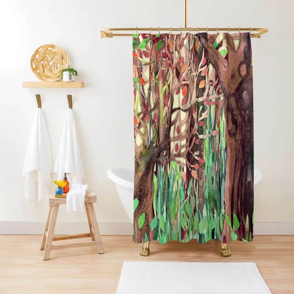 

Lost in the Forest - watercolor painting collage Shower Curtain Luxury Bathroom Bathroom Shower Bathroom Decor Curtain