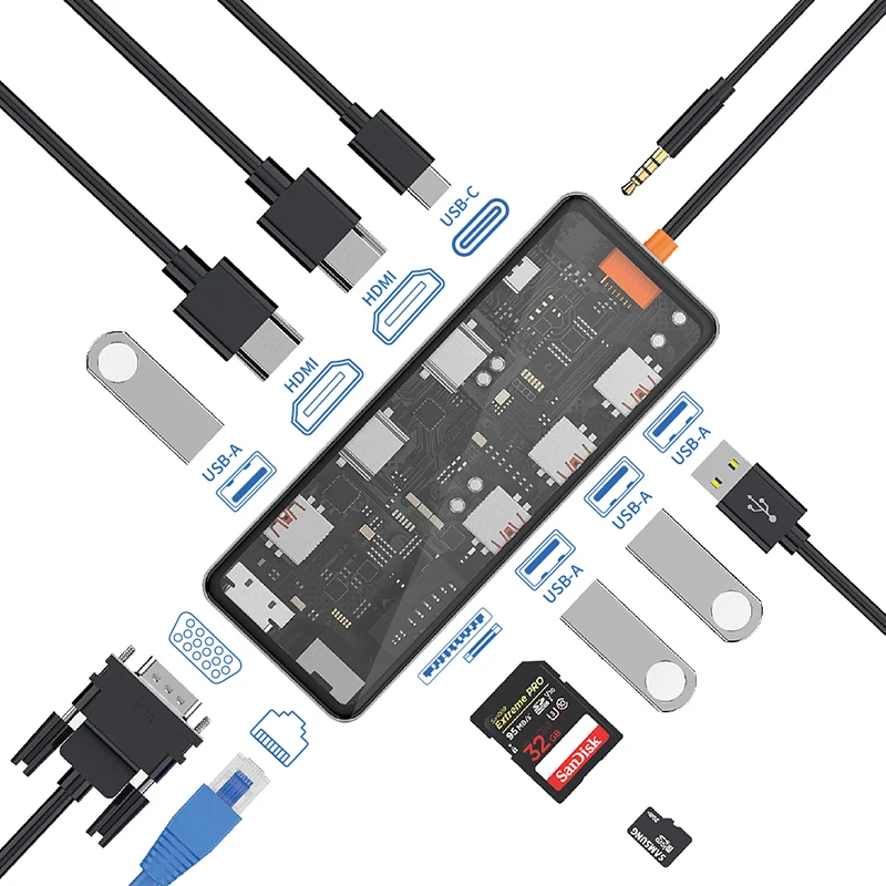 WiWU 12 in 1 USB Hub 3.0 Multi-function Type C Hub for MacBook/Dell/HP/Lenovo/Xiaomi/Acer Tablets PD 100W Fast Charging USB 3.0