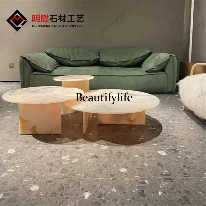 F181 Natural marble imported jade light luxury modern small apartment round small table high-end