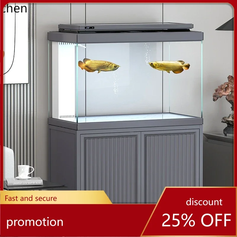 

HXL aluminum alloy fish tank living room small household bottom filter ultra-white glass tank modern