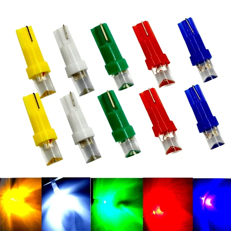 

10PCS T5 LED Bulb Dashboard Instrument Lights 12V Instrument Panel Lamp Speedometer Wedge Side Bulb Concave Lens 5 Colors