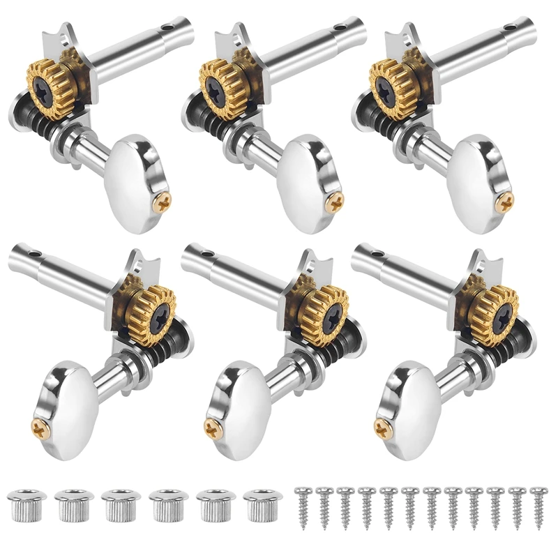 6Pcs 1:18 Guitar String Tuning Pegs Tuner Machine Heads Knobs Tuning Keys for Acoustic or Electric Guitar Silver 3L3R
