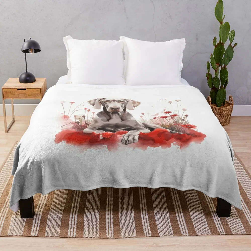 Watercolor flowers - Weimaraner Throw Blanket Soft Plush Plaid Thin Quilt Winter beds Blankets