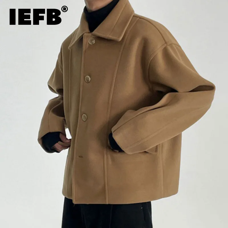 IEFB  Winter Men's Woolen Jacket Solid Color Thickened Coat Korean Style Loose Casual Outerwear Fashion 2023 New Clothing 9C3210