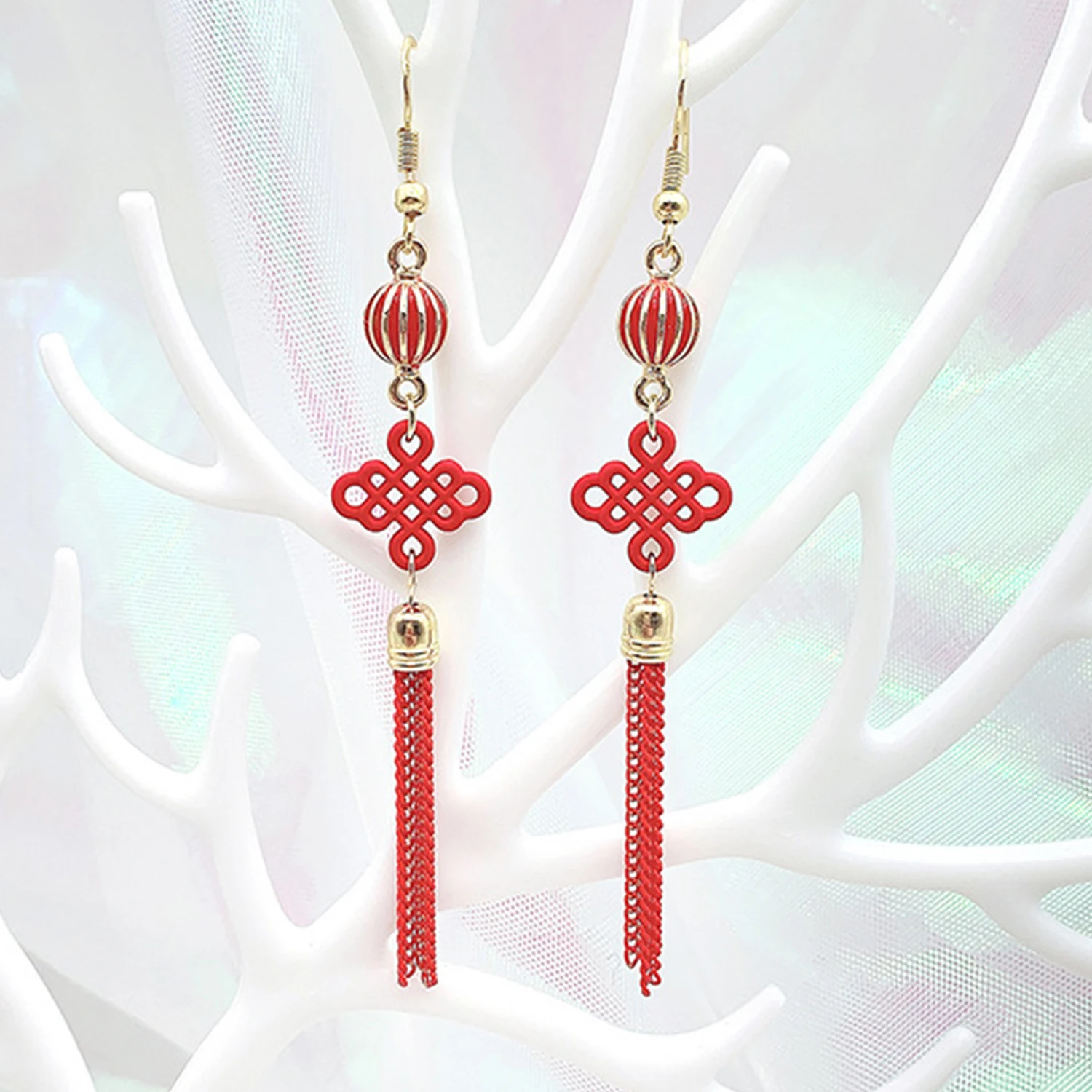 Chinese Style Earring for Women New Year Wedding Red Accessories Chinese Knot Lucky Lantern Dangle Earrings Creative Jewelry New