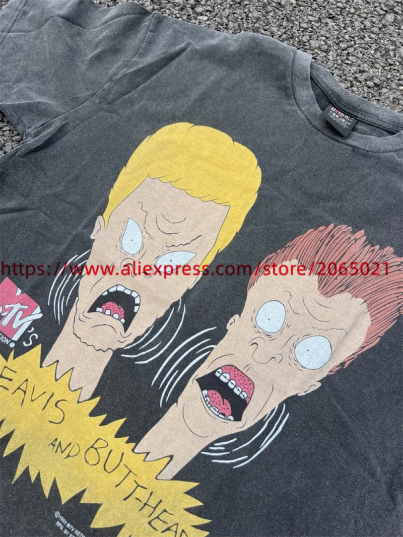 Washed SAINT BEAVIS AND BUTTHEAD Cartoon Print T Shirt Men Women 1:1 Best Quality Summer Style T-shirt Top Tees