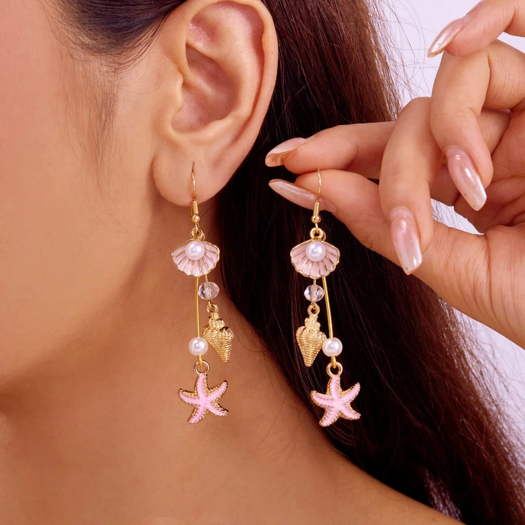 

DUTRIEUX Y2K Asymmetric Ocean Style Earrings Stud For Women Starfish Shell Earring Ear Ring Bohemia Beach Jewelry Gift Accessory