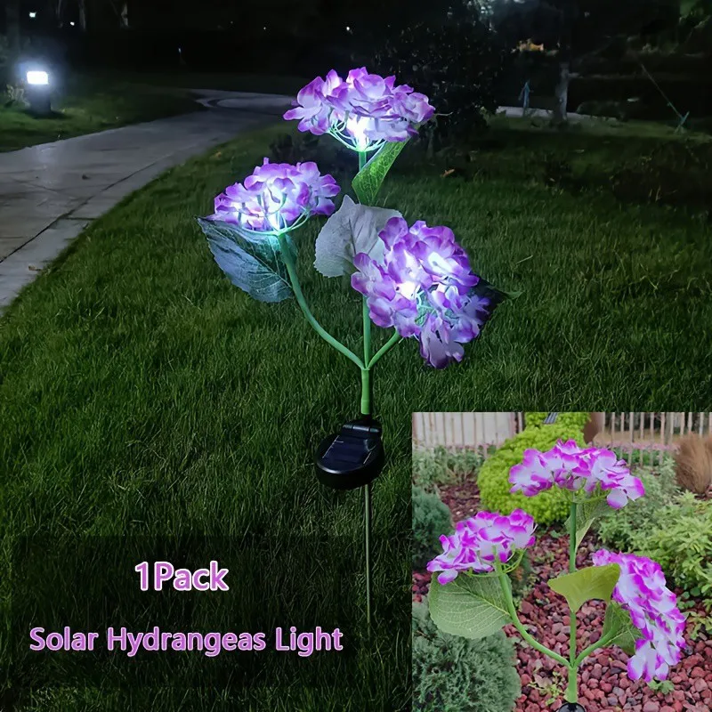 Outdoor Solar Lights Waterproof Hydrangea GardenStake Lights Realistic LED Flowers Powered Decorative GroundSolar Flower Lights
