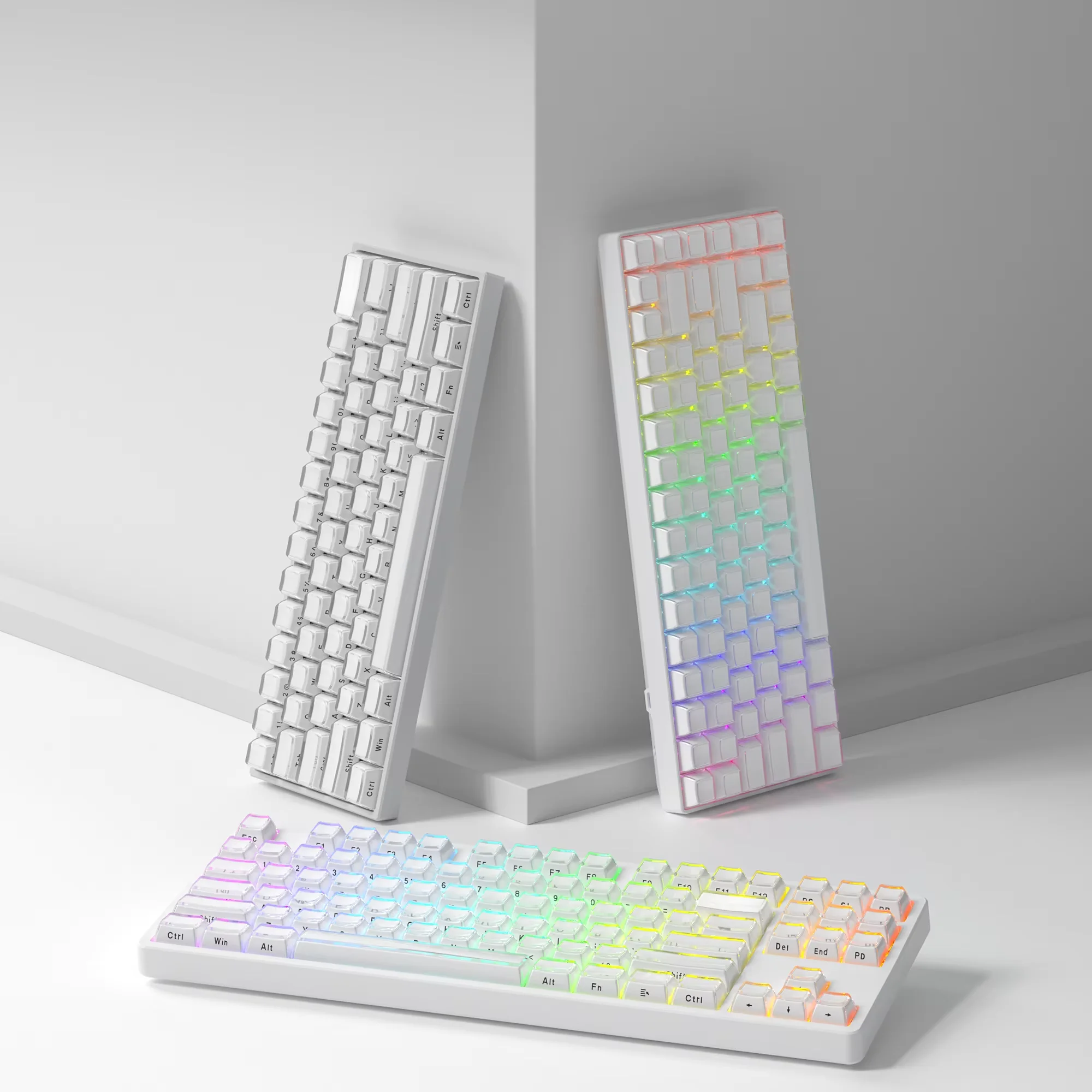 Custom Jelly Round Side Keycaps Ice Crystal Translucent White OEM Profile Russian Korean for Cherry MX Mechanical Keyboard Gift