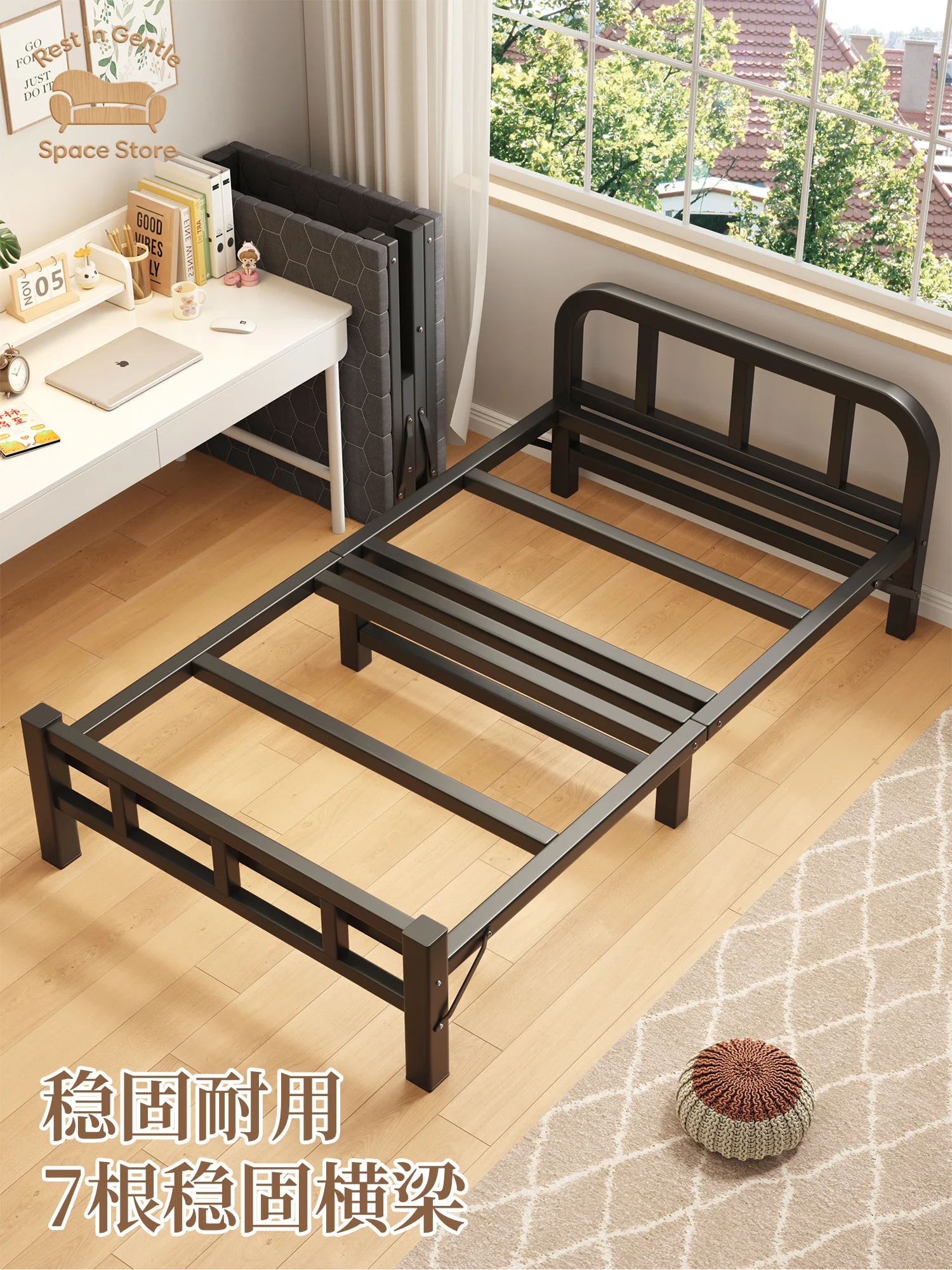 Rollaway Bed Single Home Adult Rental House Simple Bed Office Lunch Break Dormitory Convenient Hardboard Iron Bed