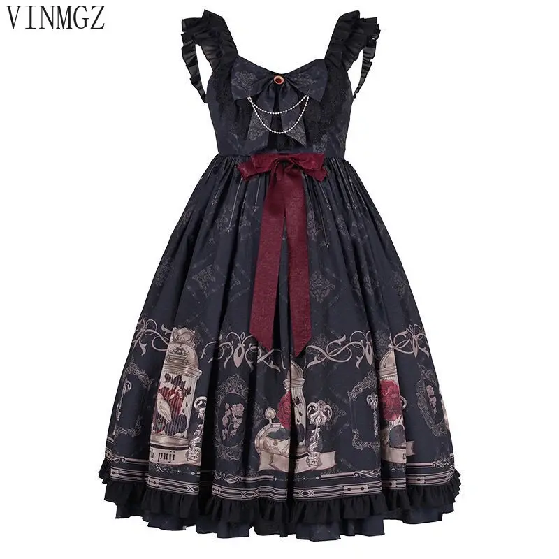 

Lolita skirt full stock Nightingale and rose goth style dark lolita suspender dress summer clothing for women