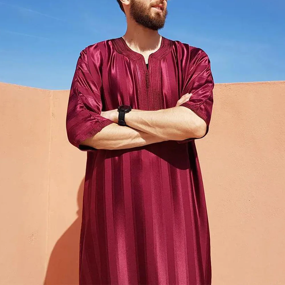 Robe solto bordado masculino, Ramadan Oração Kaftan, Traje paquistanês Thobe, Vestido Tradicional, Cavalheiro Muçulmano, Saia Longa de Luxo