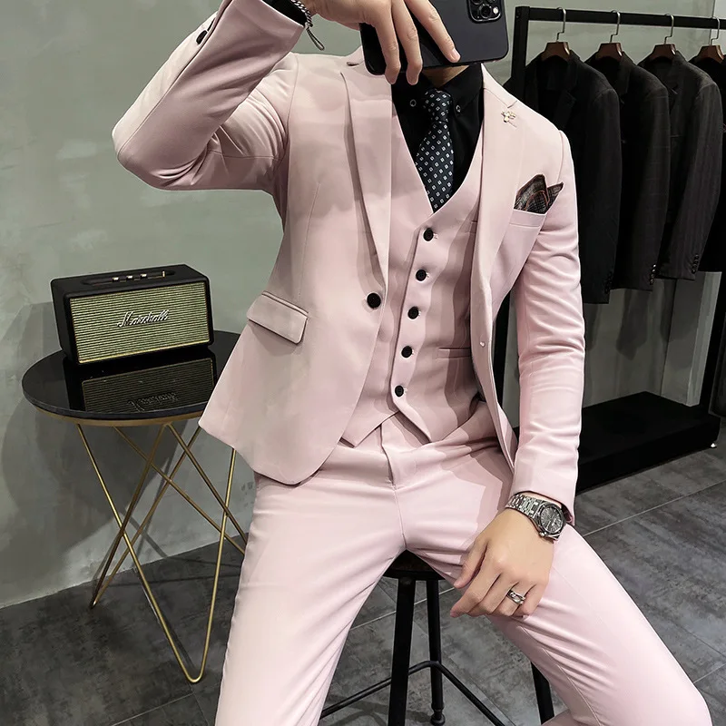 G035 Costume trois pièces pour hommes, robe de banquet cintrée de style coréen