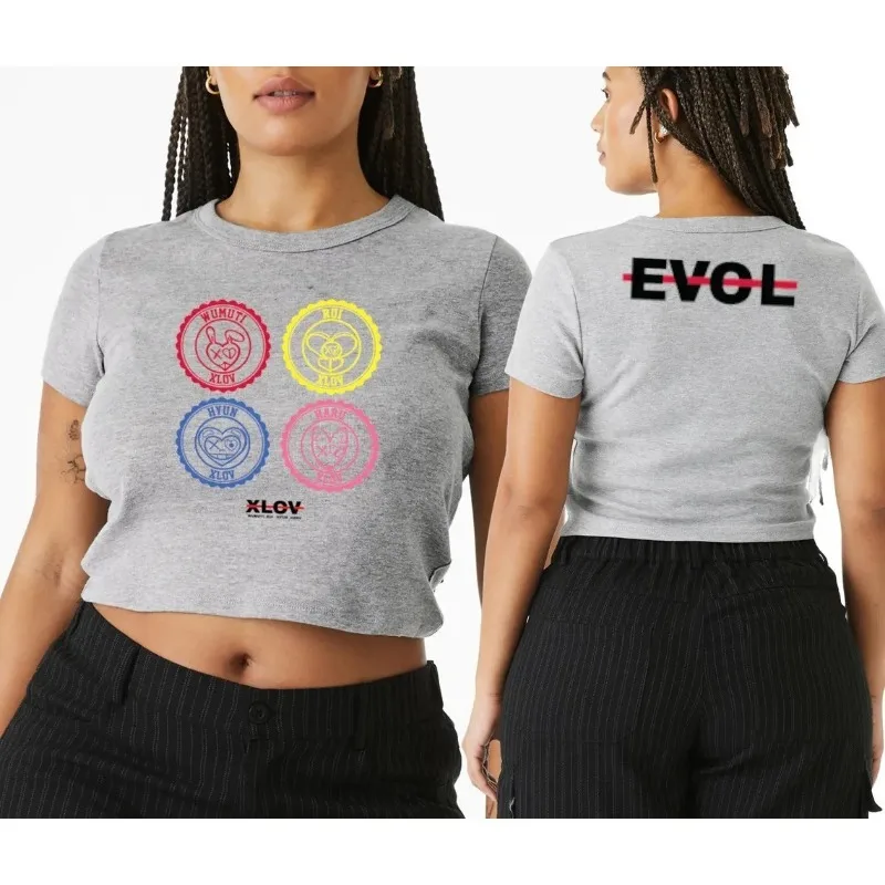 

XLOV Tshirt Vintage 90s Crop Top T-Shirt Fashion O-Neck Tops Oversize Fashion Women Tee Blusa Y2k Top