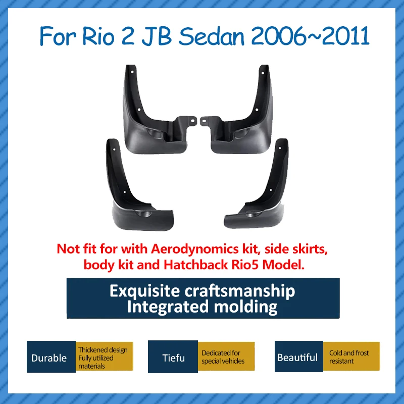 Car Mudguard For KIA Rio 2 JB Sedan 2006-2011 2007 2008 2009 2010 Mud Flaps Anti-splash Guard Rear Fender Auto Accessories 4 PCS