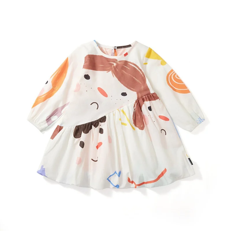 Girls' Long Sleeve Dress Spring New Cartoon Graffiti Style Cute Princess Dress