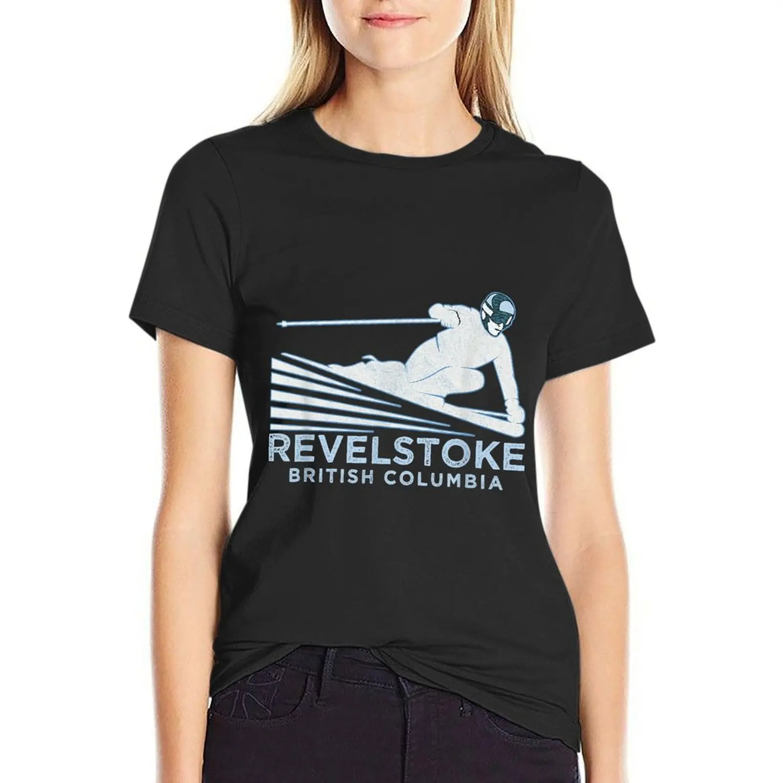 Retro Ski Revelstoke, BC Illustration - Vintage Snow Ski T-Shirt animal print shirt for girls Blouse Summer Women's clothing