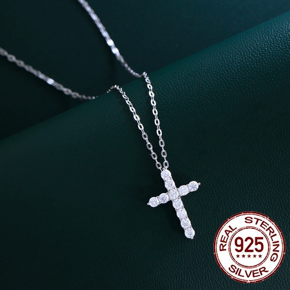 

QooLady 925 Sterling Silver Fashion CZ Zircon Cross Shape Pendant Necklace for Women Fine Party Dress Jewelry Accessories SD014