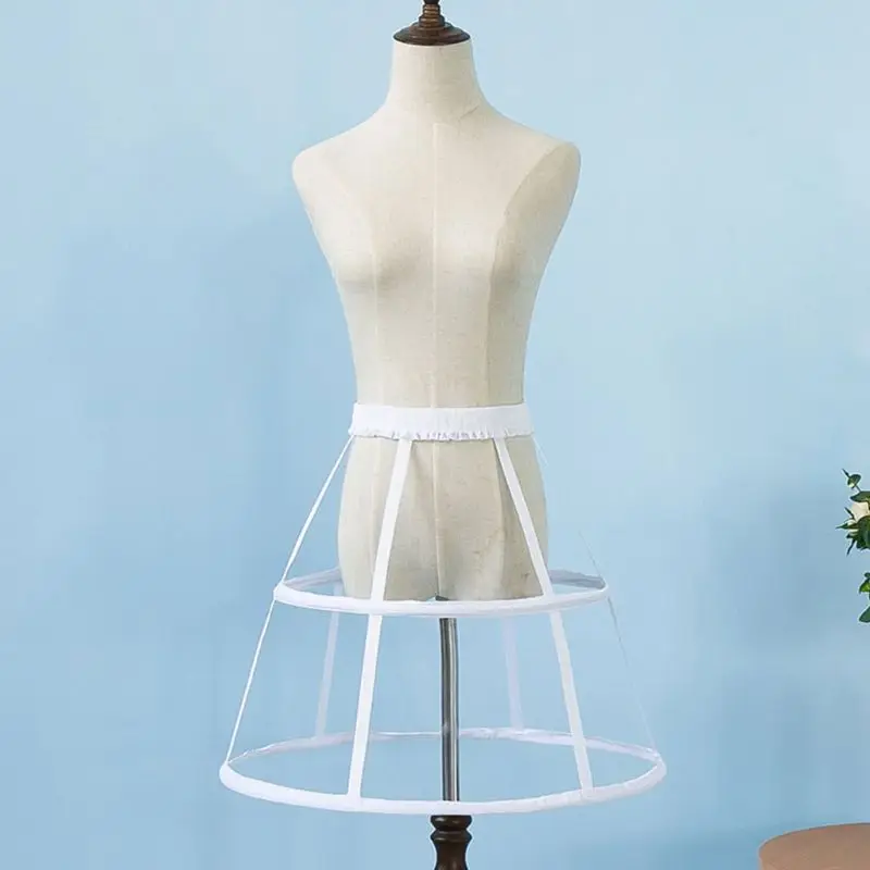 Free shipping Wedding Bridal Crinoline Underskirt Women Girls Elastic Waistband Adjustable Pannier Petticoat 2 Hoop Cage Skirt