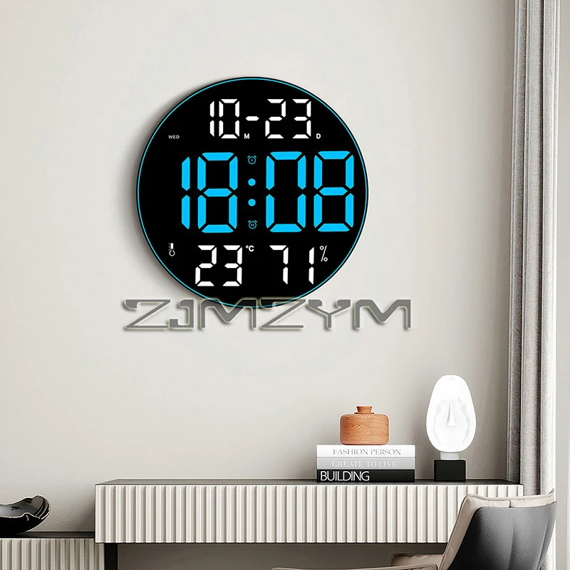 12inch LED Large Digital Wall Clock with Dual Alarms Calendar and Temperature Display Brightness Adjustable Countdown Home Clock
