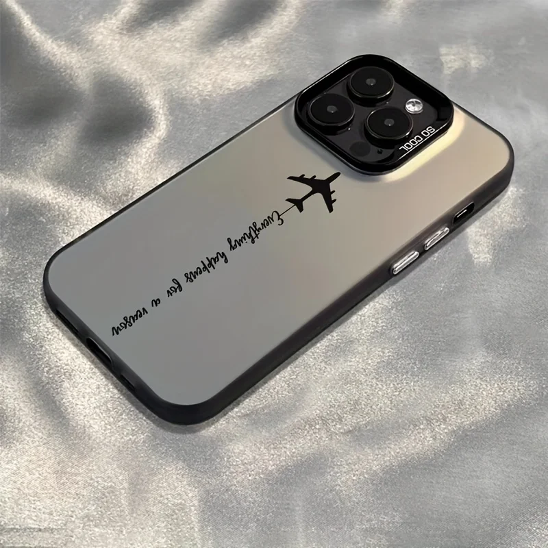 

Simple Aircraft English Suitable for iPhone 16 ProMax/15/14/13/12/11 Phone Case, fingerprint- full-protection cell phone case