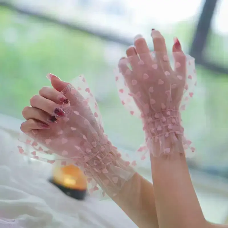 1Pair Nail Art Heart Tulle Photo Glove Fake Pleated Cuff Manicure Photography Props Nail Tips Display Sleeve