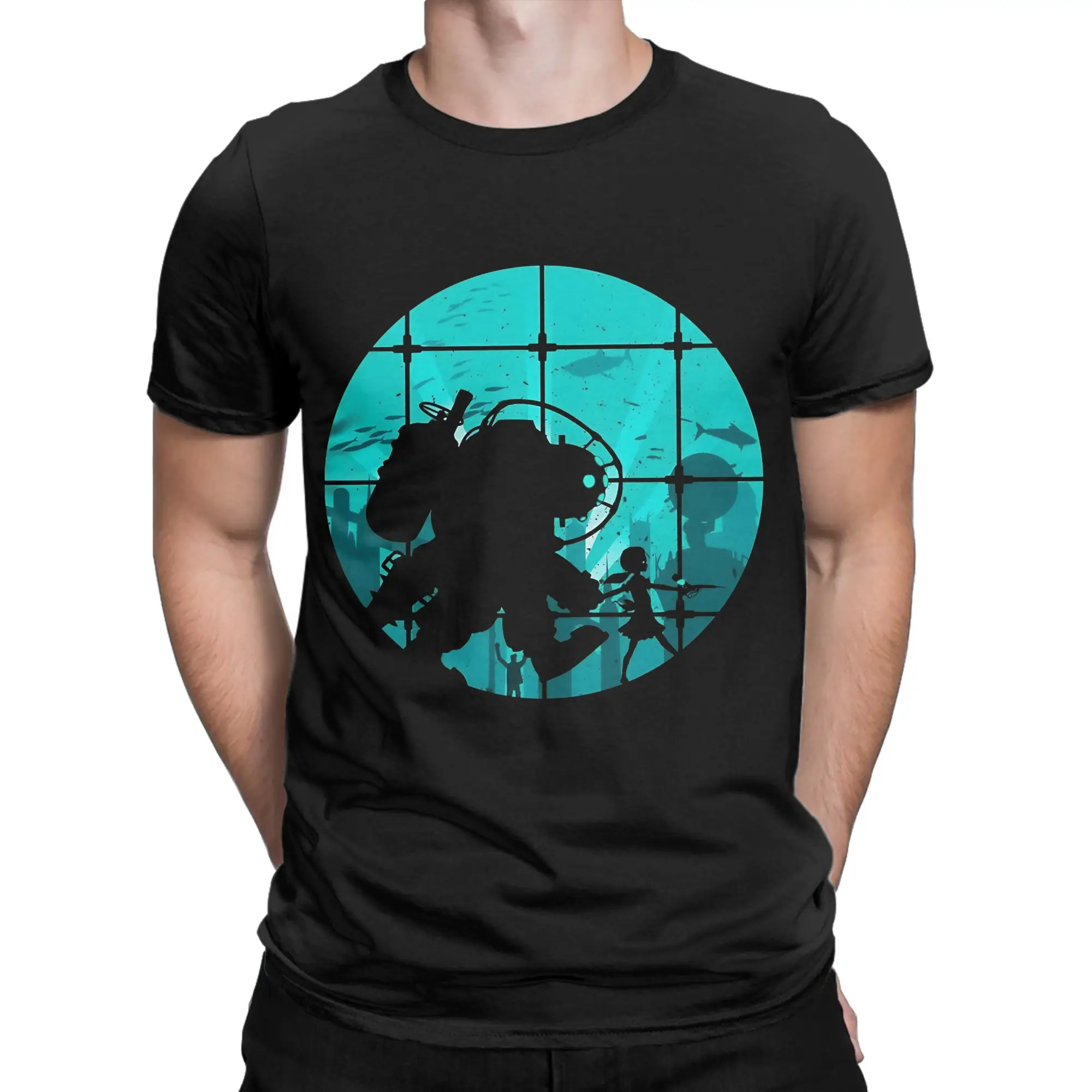 bBioshock big daddy and little sister Graphic 100% Cotton T-Shirt bBioShock Tees Tops For Men