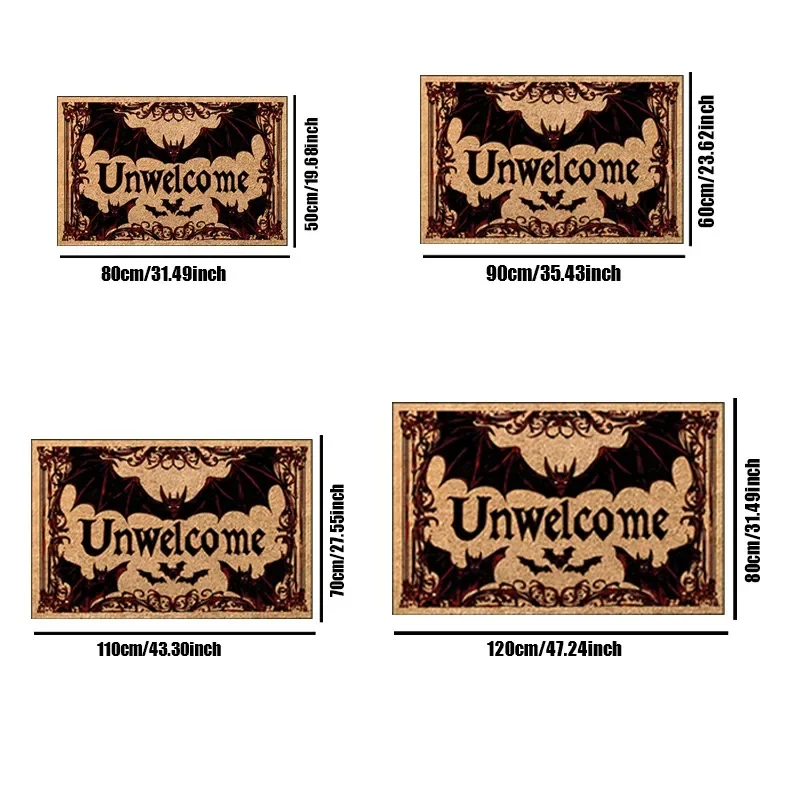 VIKAMA سجادة باب الهالوين مع خفاش للباب الأمامي ممسحة مخيفة للاستخدام الداخلي والخارجي مع نمط غير ترحيب مدخل الشرفة ديكور المنزل