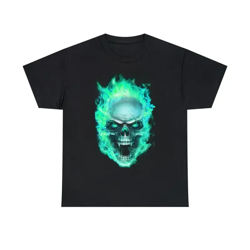 Flaming Demon Skull Electric Blue Short Sleeve Tee
