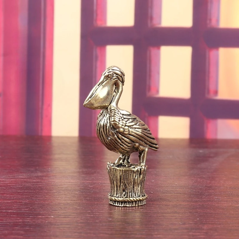 1 PC Vintage Brass Pelican Figurine Animal Tea Pet Desk Decor Home Metal Craft Ornament Unique Copper Bird Miniature Decoration