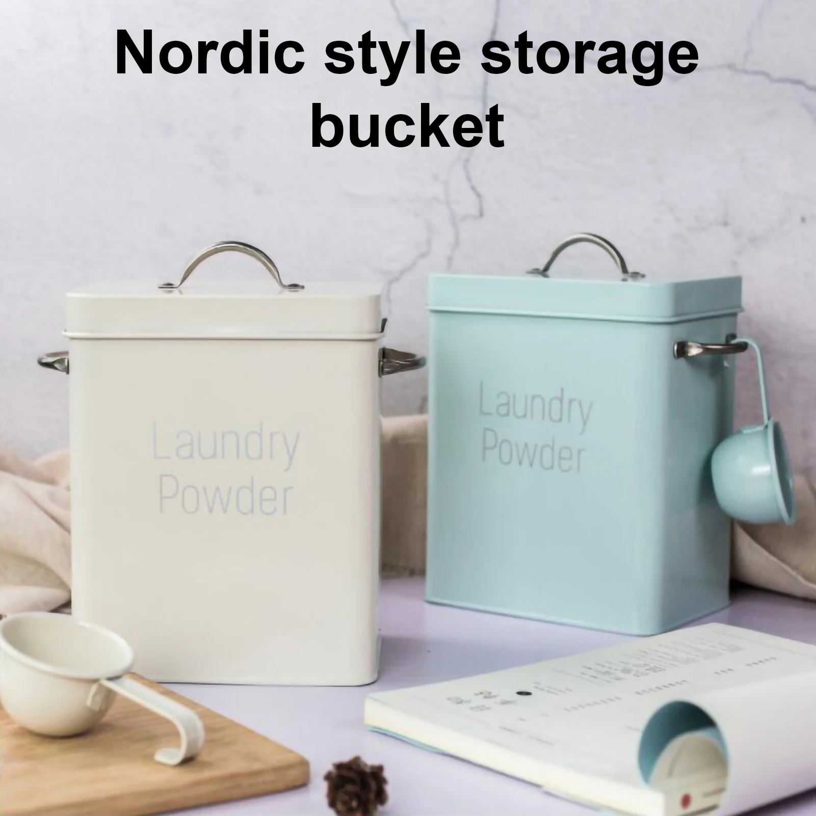 애완 동물 식품 용기 세척 분말 배럴 곡물 스낵 보관 케이스, 가정용 세탁 세제 보관 상자, 측정 컵 포함, 3kg 