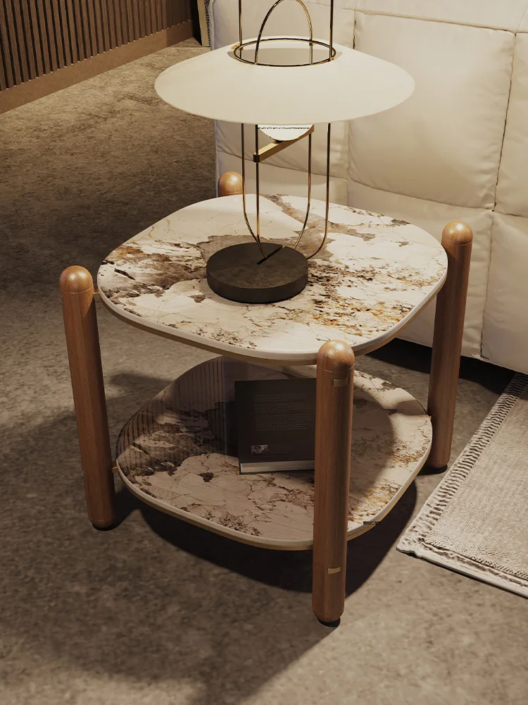 Italian Rock Plate Sofa Small Side Table Light Luxury Simple Modern Coffee Table Creative Retro Corner Table