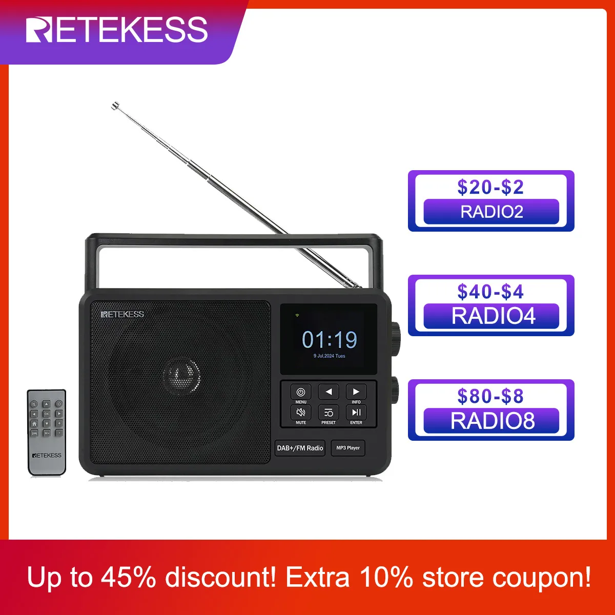 

Retekss TR640 Internet Digital Radio Portable FM Radio Supporting TF card USB WIF Bluetooth Dual Power Modes Pocket Retro Radio