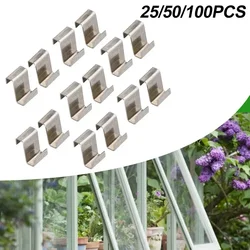 25/50/100pcs Greenhouse Glazing Clip Stainless Steel Z Type Fixing Clip Garden Nail For Strengthen Greenhouse Glass Panes