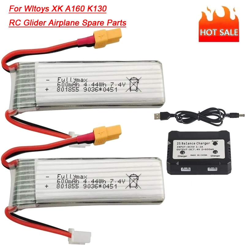 (Wtyczka XT30) 7.4V 600mAh 45C 801855 bateria Lipo dla XK K130 RC sześciokierunkowe bezszczotkowe akcesoria do części zamienne do helikoptera lotek