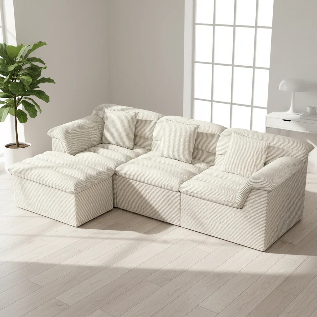 #Modern Luxury Simple Corduroy L-Shaped High-Density Sponge Vacuum Compressed Sofa Set For Living Rooms Hotels Apartments