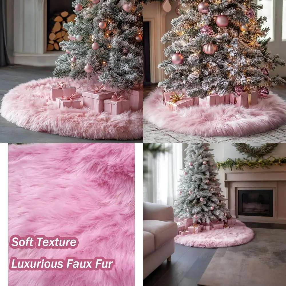 

Плюшевая розовая 72-дюймовая юбка-ялинка из искусственного меха для праздничных праздников