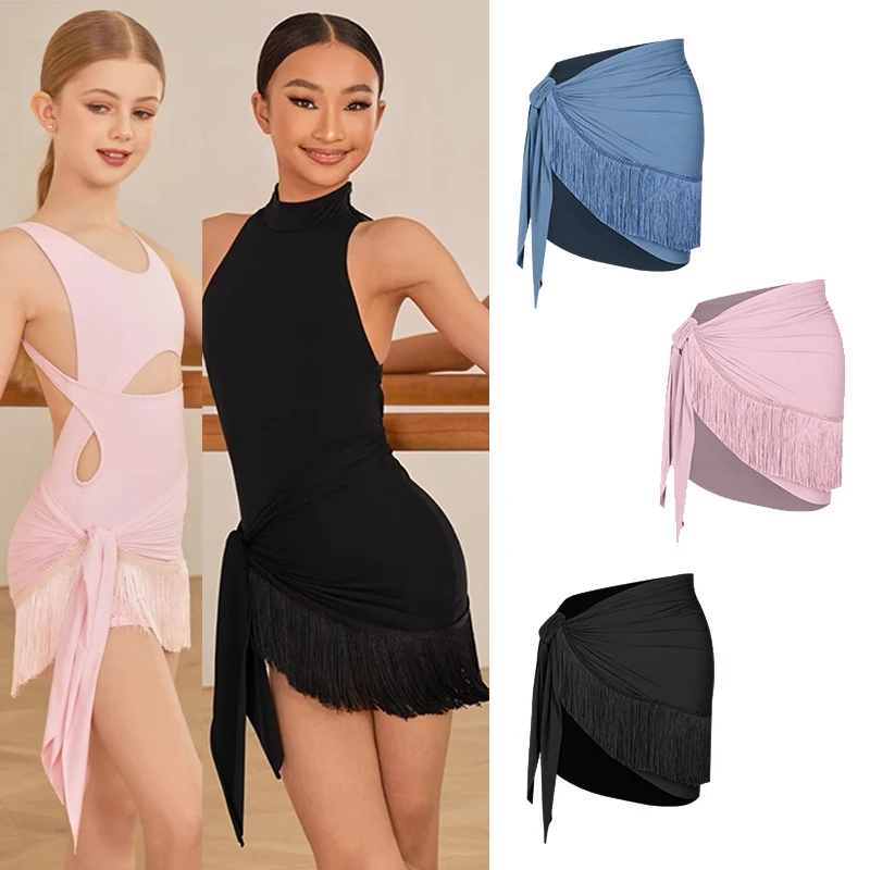 

Kids Latin Dance Clothes Girls Fringed Hip Scarf Cha Cha Rumba Samba Dance Skirt Practice Clothing Performance Costume DNV23085
