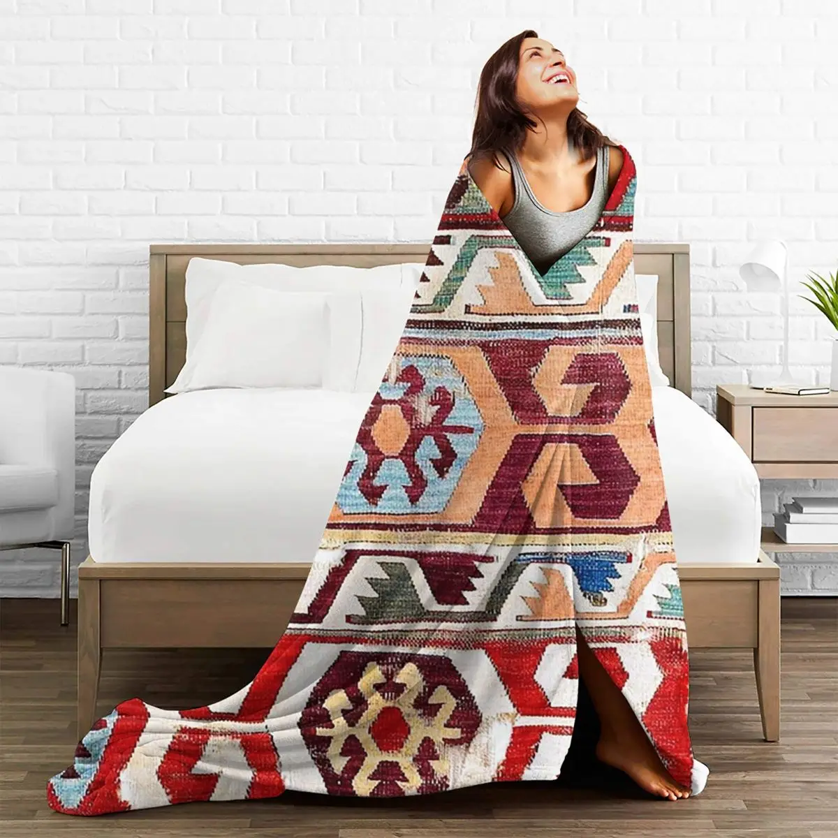 Konya 18e-eeuwse Centrale Anatolische Kilim Print Dekens Flanellen Superzachte Bank Met Dekens Voor Bedsprei Op De Bank
