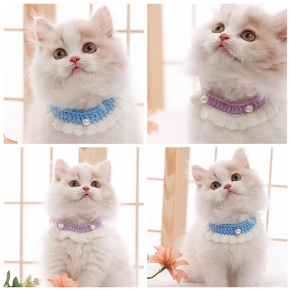 Cute Hand-knitted Pet Collar Candy Color Adjustable Puppy Neck Strap Safety Delicate Cat Necklace Pet